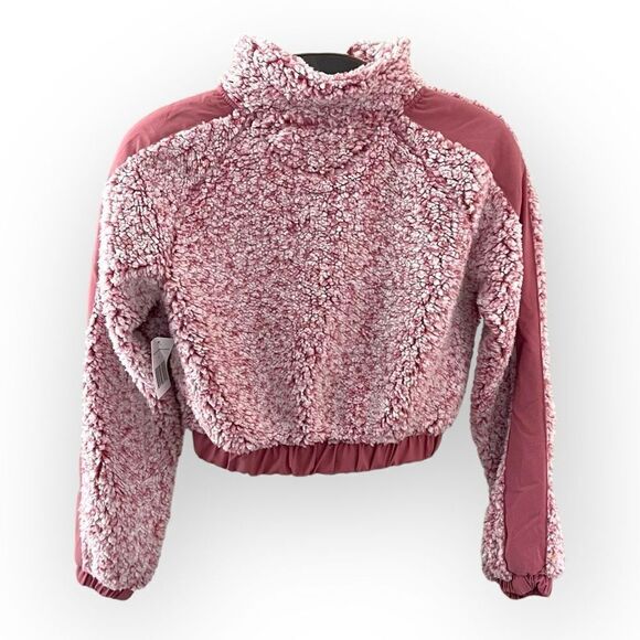 DEREK HEART Faux Sherpa Cropped Quarter Zip Top in Pink Size Small NEW - Picture 7 of 13